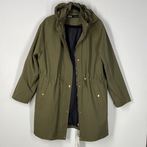 Zara Olive Green Utility Jacket with Hood